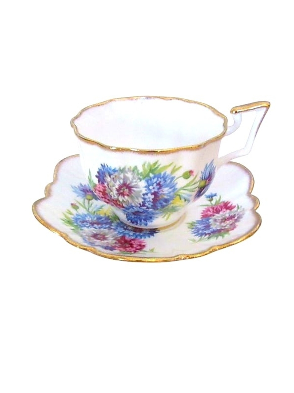 Vintage Romantic Salisbury Harvest Glory Scalloped Cup and Saucer, Bone China,